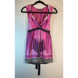 Hale Bob size Small Pink Silk Empire Waist Dress w/Black & White Pattern NWT